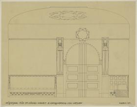 Darmstadt, Musiksaal im Neuen Palais, Aufriss der Wand mit der Brunnennische
