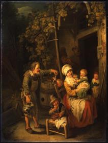 Bauernfamilie vor ihrem Haus