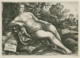 Lagernde Venus oder Nymphe in einer Landschaft