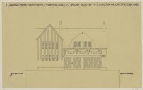 Darmstadt, Stallgebäude mit Kutscherwohnung für Julius Glückert, Aufriss der Nordfassade