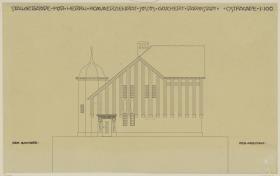 Darmstadt, Stallgebäude mit Kutscherwohnung für Julius Glückert, Aufriss der Ostfassade