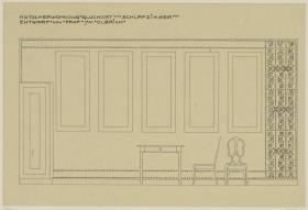 Darmstadt, Stallgebäude mit Kutscherwohnung für Julius Glückert, Schlafzimmer, Aufriss der Nordwand