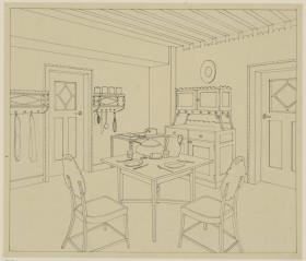 Darmstadt, Stallgebäude mit Kutscherwohnung für Julius Glückert, Küche, Perspektive