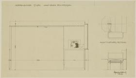 St. Louis, Sommersitz eines Kunstfreundes auf der internationalen Ausstellung, Herrenzimmer, Raum 27, Aufriss der Nordwestwand sowie Aufriss und Grundriss des Schreibtisches