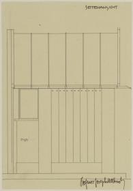 Darmstadt, provisorische Kartenpavillons und Zaun für die Künstlerkolonie Ausstellung, Postkarten Pavillon, Aufriss einer Seitenfassade