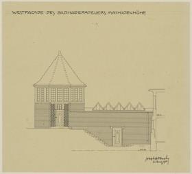 Darmstadt, Bildhaueratelier am Ernst Ludwig Haus, Aufriss der Westfassade