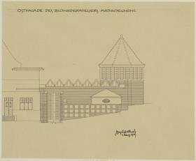 Darmstadt, Bildhaueratelier am Ernst Ludwig Haus, 1904, Aufriss der Ostfassade