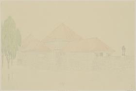 Köln, Frauenrosenhof der Deutschen Kunstausstellung, Vorentwurf, Perspektive von Westen