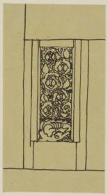 Köln, Frauenrosenhof der Deutschen Kunstausstellung, Vorentwurf, Skizzenblatt mit Entwurf zum Skulpturenschmuck der Hoffassade des Wandelganges