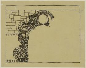 Köln, Frauenrosenhof der Deutschen Kunstausstellung, Vorentwurf, Skizzenblatt mit Entwurf eines Portals
