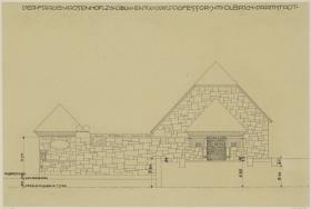Köln, Frauenrosenhof der Deutschen Kunstausstellung, Aufriss der Südwestfassade