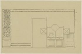 Darmstadt, Stallgebäude mit Kutscherwohnung für Julius Glückert, Schlafzimmer, Aufriss der Südwand