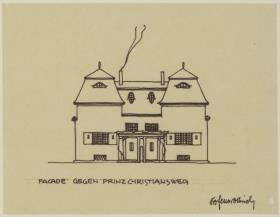 Darmstadt, Projekt Doppelhaus Cabinet, erste Vision, Skizzenblatt mit Aufriss der Nordfassade