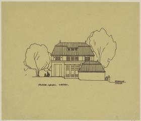 Darmstadt, Projekt Doppelhaus Cabinet, erste Version, Skizzenblatt mit Aufriss der Westfassade