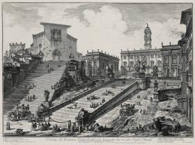 Ansicht des römischen Kapitols mit der Treppe zur Aracoeli-Kirche (aus: Vedute di Roma)