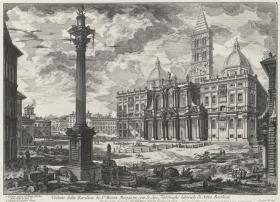 Ansicht der Basilica Santa Maria Maggiore mit den beiden seitlichen Gebäuden (aus: Vedute di Roma)