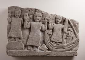 Grabrelief mit Oranten und Boot