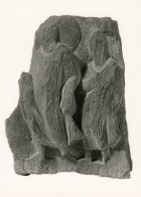 Buddha mit Mönch, nach rechts schreitend (Fragment)