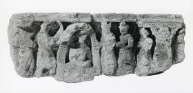 Erzählende Szene (Fragment): In Höhle meditierender Buddha bekommt Besuch von Indra (Indrashailaguha)