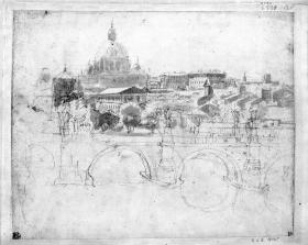 Ponte S. Angelo, dahinter das Hospital S. Spirito, S. Pietro und Palast Sixtus V.