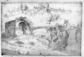 Brücke in der Campagna, eine Burg auf einem Hügel