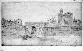 Titusbogen und Tempel der Venus und Roma, etwa von der Meta Sudans her gesehen