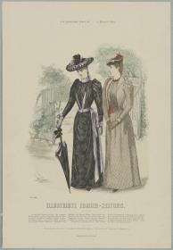 Illustrirte Frauen-Zeitung: Anzug mit Bandgarnitur und Anzug mit Jackenteilen