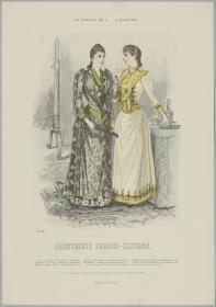 Illustrirte Frauen-Zeitung: Gesellschafts-Toilette aus gesticktem Tüll und Gesellschafts-Toilette mit Jackentaille
