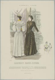 Illustrirte Frauen-Zeitung: Paletot-Kleid mit Reverskragen und Haus-Anzug mit Schosstaille