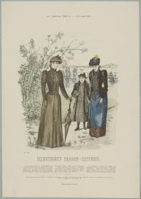 Illustrirte Frauen-Zeitung: zwei Promenaden-Anzüge für Damen und ein Anzug für kleine Mädchen