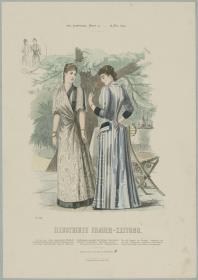 Illustrirte Frauen-Zeitung: Anzug mit kleiner Schleppe und Anzug mit Schosstaille