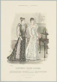 Illustrirte Frauen-Zeitung: Gesellschafts-Toilette mit hoher Taille und Ball-Toilette mit ausgeschnittener Taille