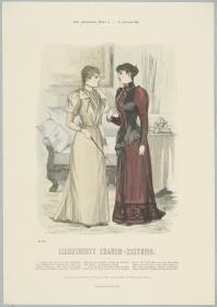 Illustrirte Frauen-Zeitung: Anzug mit kurzer Gürteltaille und Anzug mit abstechender Taille