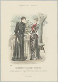 Illustrirte Frauen-Zeitung: Réunion-Toilette und eleganter Haus-Anzug mit kurzer Schoss-Taille