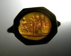 Römische Karneol-Gemme: Hektor und Andromache vor dem Tor von Troja