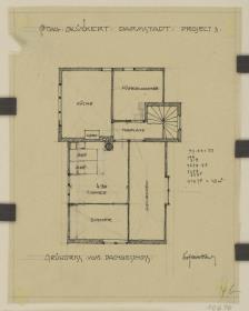 Darmstadt, Projekt Stallgebäude für Julius Glückert, dritte Version, Grundriss des Obergeschosses