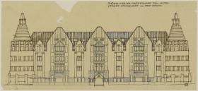 Marienbad, Projekt Kurhotel in Königswart, erster Vorentwurf, Aufriss der Hauptfassade