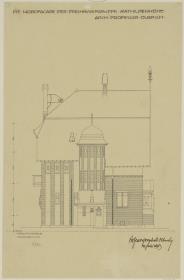 Darmstadt, Dreihäusergruppe, Aufriss der Nordfassade des Blauen Hauses