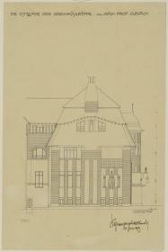 Darmstadt, Dreihäusergruppe, Aufriss der Ostfassade des Blauen Hauses