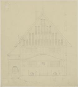 Darmstadt, Dreihäusergruppe, Aufriss der Südfassade des Eckhauses