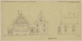 Darmstadt, Dreihäusergruppe, Aufrisse der Südfassaden und der Ostfassade des Predigerhauses