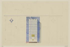 Darmstadt, Dreihäusergruppe, Predigerhaus, Erdgeschoss, Diele, Raum 29, Aufriss der Ostwand