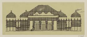 Darmstadt, Projekt Eleonorenhotel, Vorentwurf, Skizzenblatt mit Aufriss der Hauptfassade