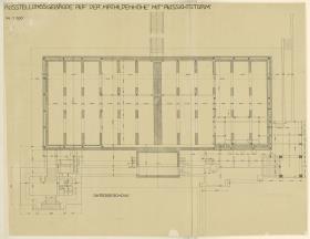 Darmstadt, Ausstellungsgebäude und Hochzeitsturm, Vorentwurf, Grundriss des Untergeschosses