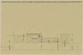 Köln, Frauenrosenhof der Deutschen Kunstausstellung, Aufriss der Nordwestfassade des Hofes