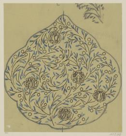 Köln, Frauenrosenhof der Deutschen Kunstausstellung, Skizzenblatt mit Entwurf zur Stoffdekoration für die Giebelwand der Halle