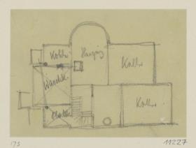 Neu Isenburg, Projekt Linkrustawerke, Wohnhaus des Direktors, Skizzenblatt mit Grundriss des Kellergeschosses