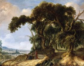 Waldige Landschaft mit Elias und der Witwe von Sarepta