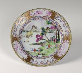 Teller mit Küstenlandschaft und Hirten ("Chine de commande")