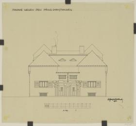 Darmstadt, Projekt Doppelhaus Cabinet, fünfte Version, Aufriss der Nordfassade